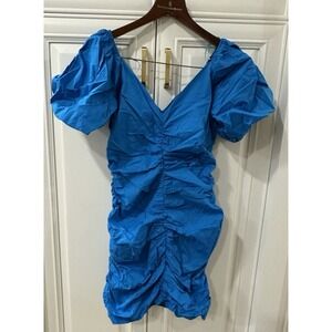 HYFVE Dress Women's Ruched Puff Sleeve Mini Dress Blue Size M New